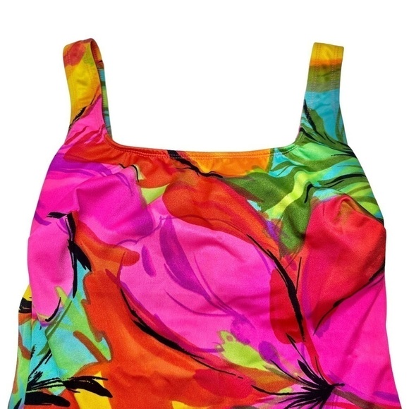 •- Vtg Y2K 90s Neon Swimsuit Cross Back One Piece AA - Picture 6 of 14
